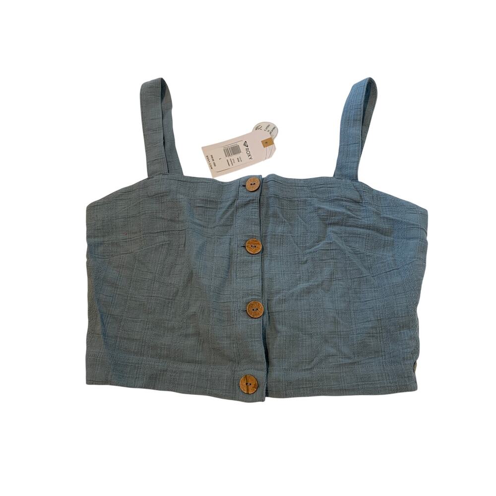Roxy Denim Crop Top NWT Womens Size Large Festival Rave Boho Hippie Cottagecore